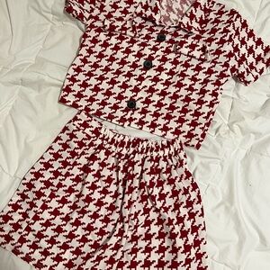 Red and White Houndstooth Two-Piece Set